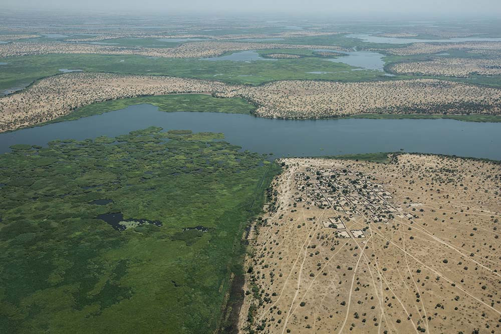 The shrinking Lake Chad, illustrating the effects of climate change
