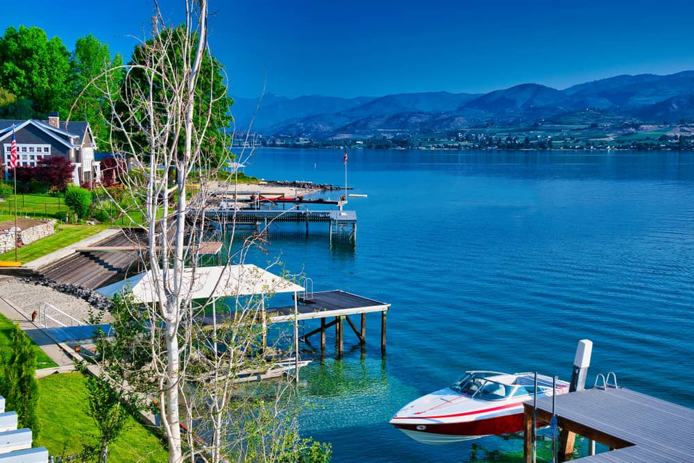 Lake Chelan Washington surrounded by hills