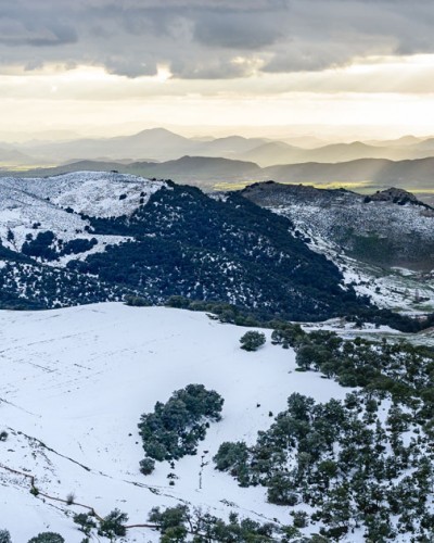 Landscape view from Ifrane, Morocco, showing snowy mountains