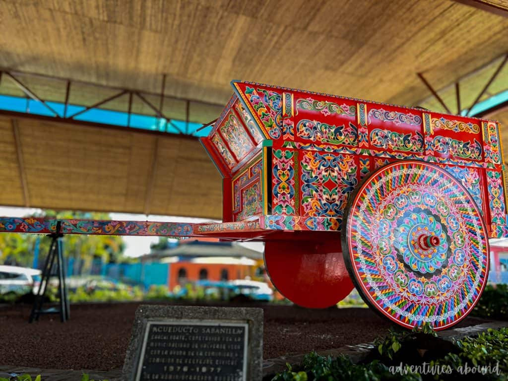 Ornately decorated colorful hand-painted oxcart in Sarchí, Costa Rica