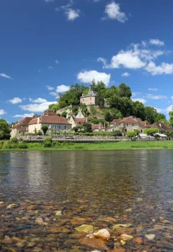 View of Limeuil village from the river, Dordogne