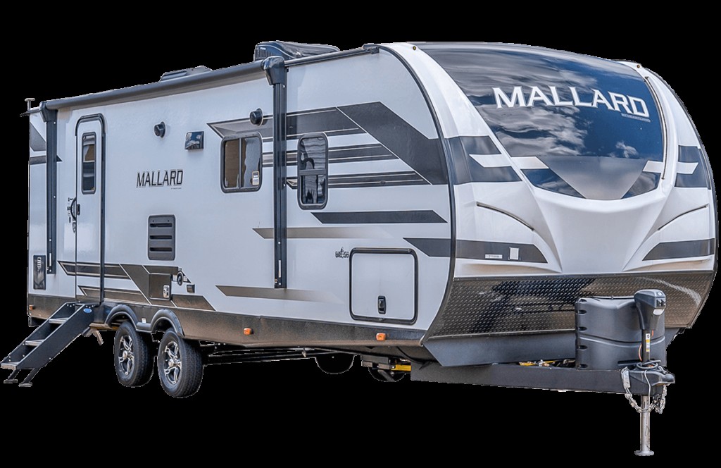 Heartland Mallard travel trailer against white backdrop