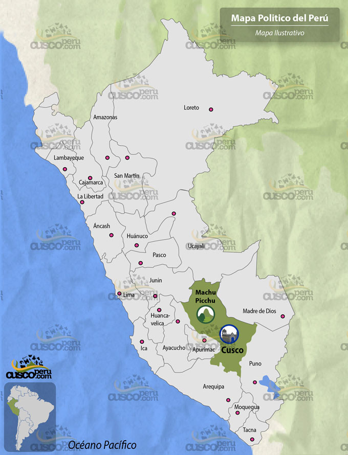 Map of Cusco displaying its strategic location in Peru