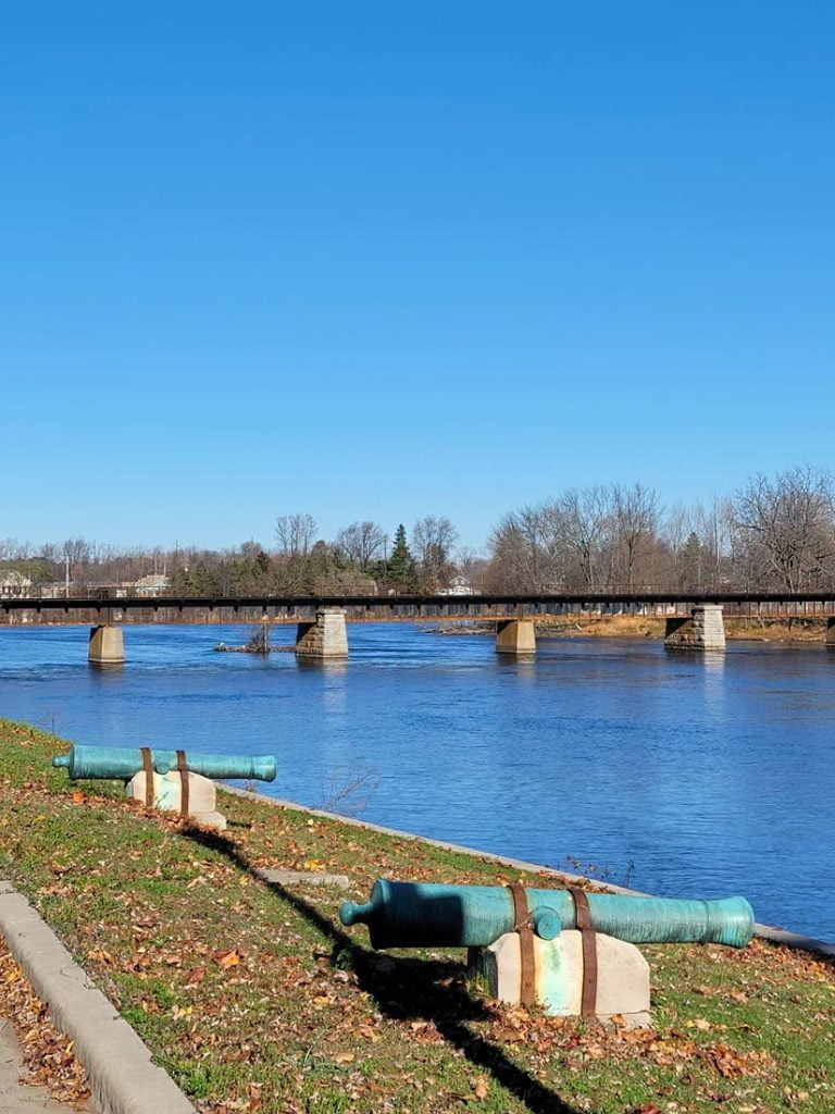 Bronze signal cannons along the Menominee River