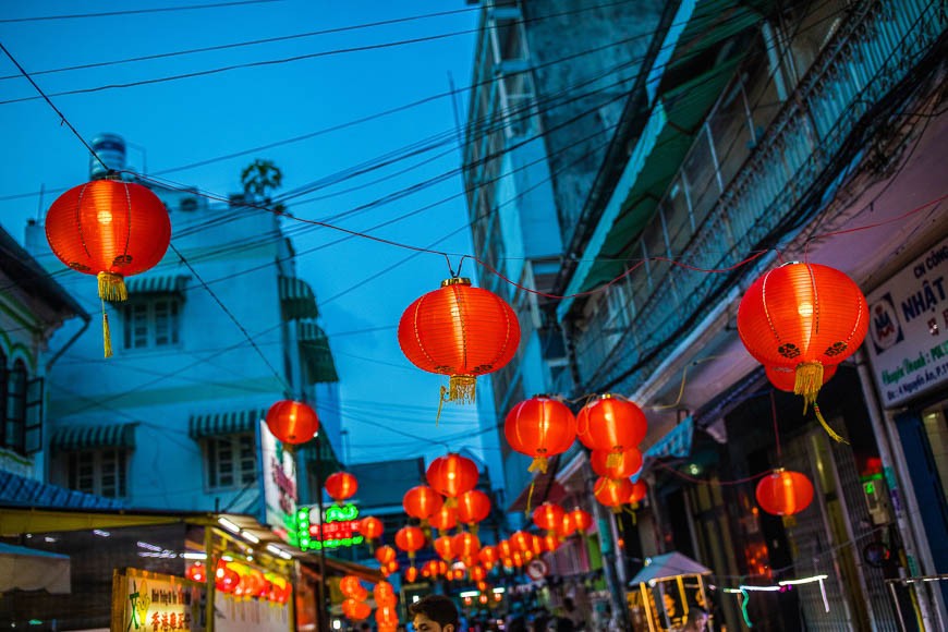 Lanterns glowing during the Mid-Autumn Festival in Hoi An, Vietnam.