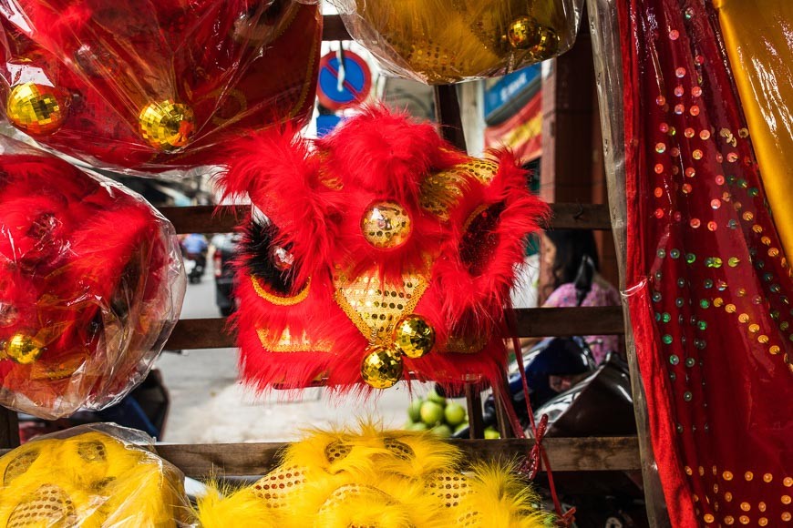 Lion head for sale during the Mid-Autumn Festival in Ho Chi Minh City, Vietnam.