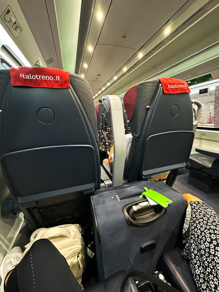 Inside a train car in Milan