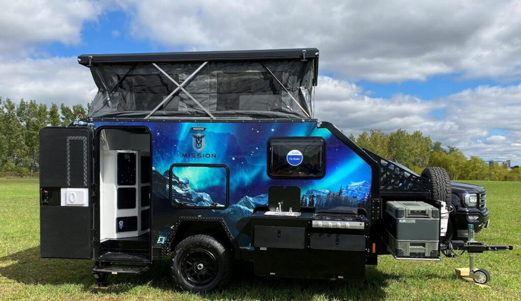 Mission Overland Approach travel trailer from Manitoba, Canada, featuring a larger design focused on additional living space and added comforts for off-road adventures.