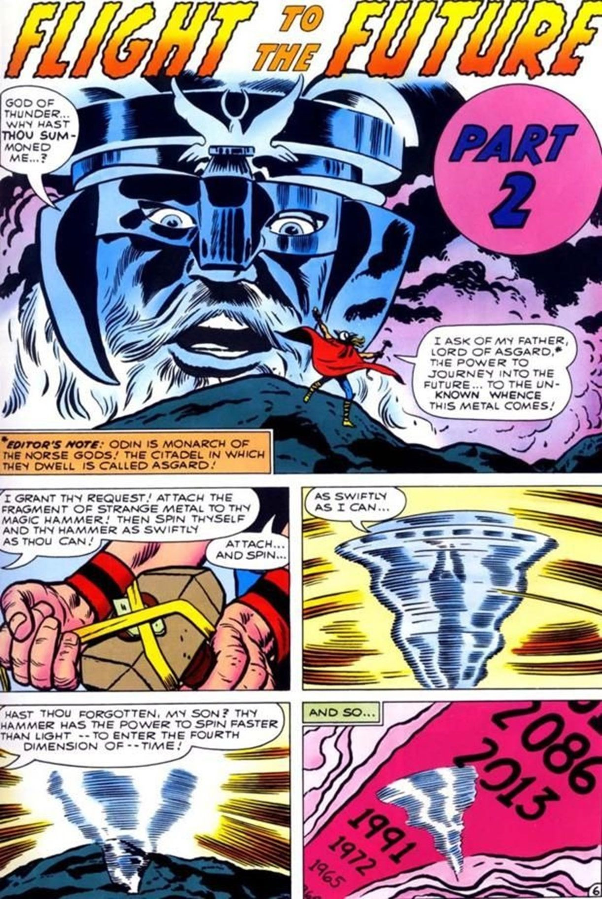 Odin grants Thor time-travel power via Mjolnir, as depicted in Journey Into Mystery #86