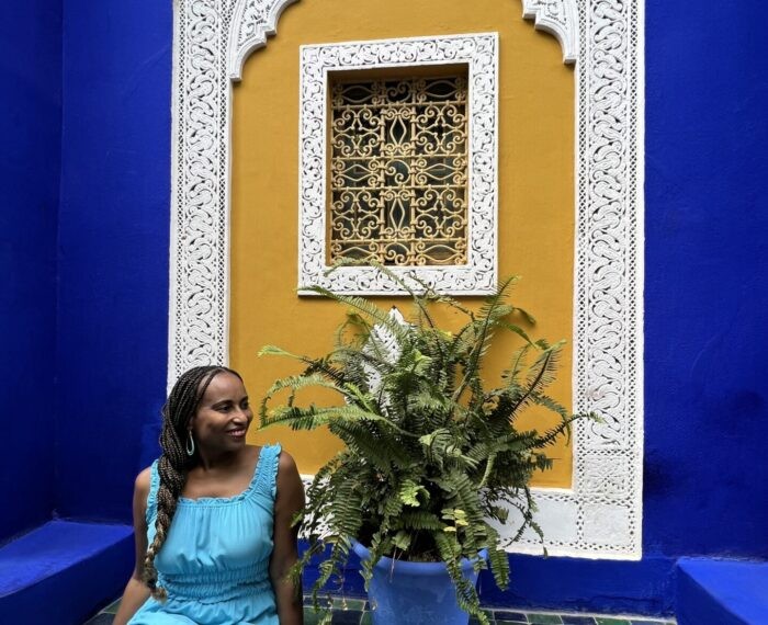 Nadeen stands inside Majorelle Jardin