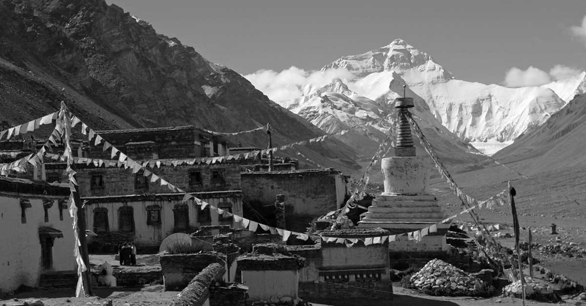 Mount Everest from Rongbuk Monastery.