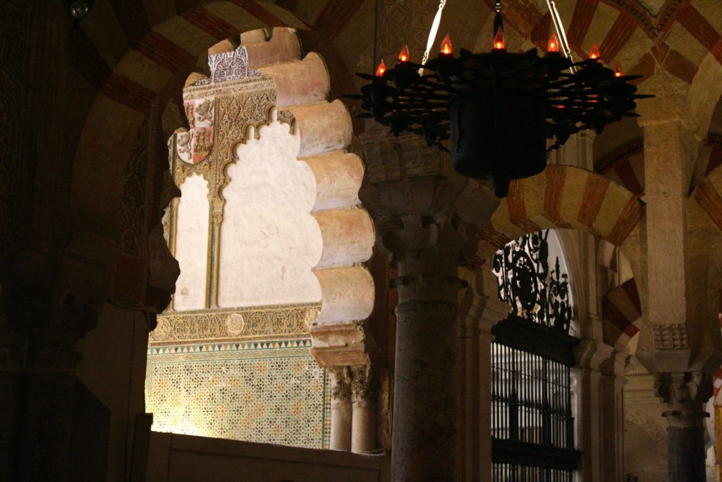 Close-up of the interior arches and columns of the Mosque of Cordoba
