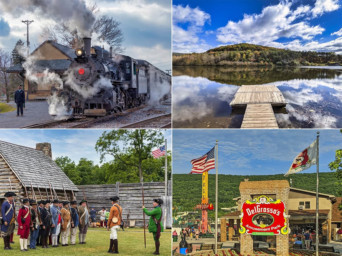 A collage of four images highlighting the must-see attractions in Blair County, Pennsylvania