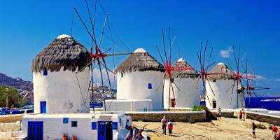 Iconic windmills of Mykonos, a symbol of the island's charm