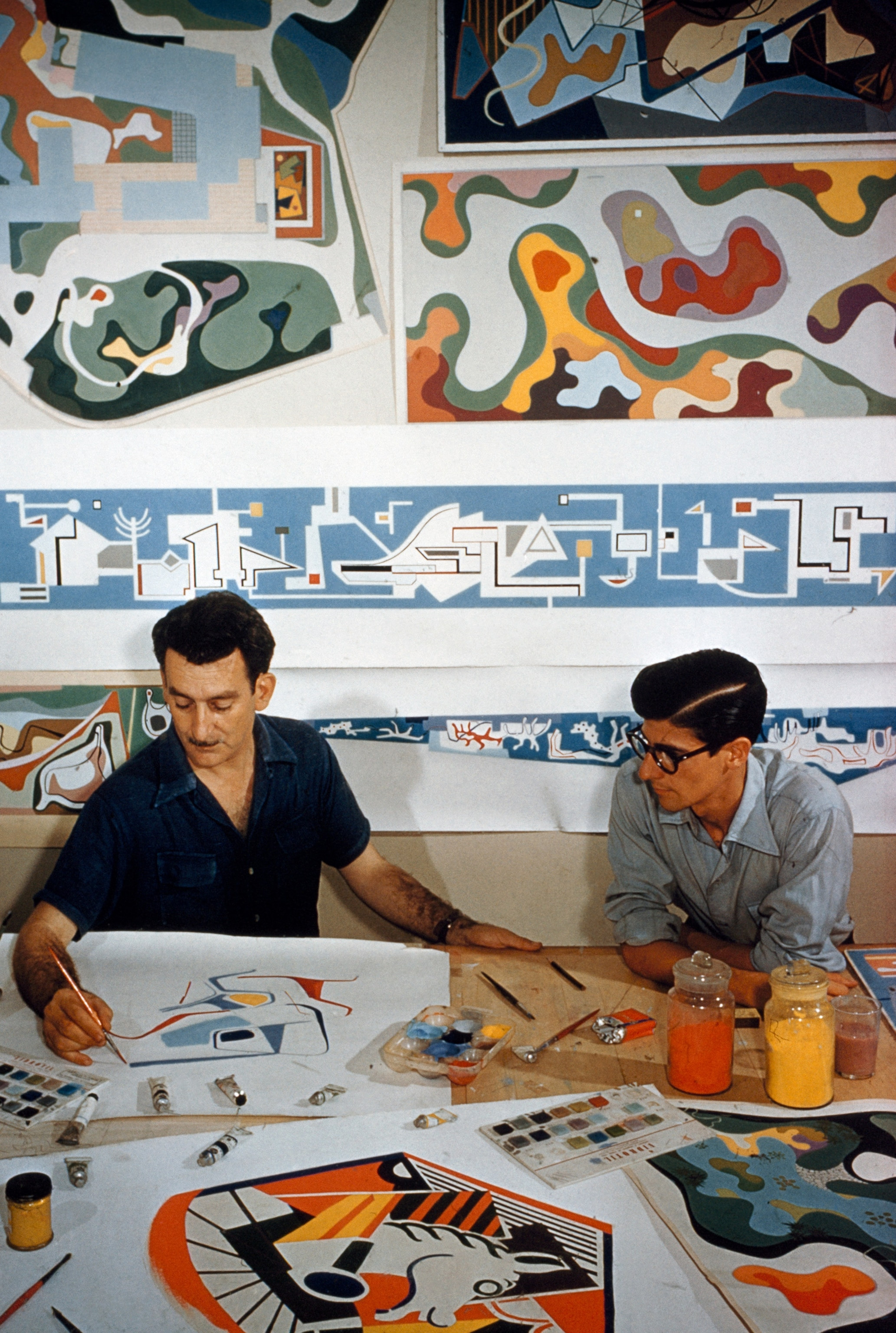 Landscape architects working in their studio in Rio de Janeiro, Brazil, in 1955