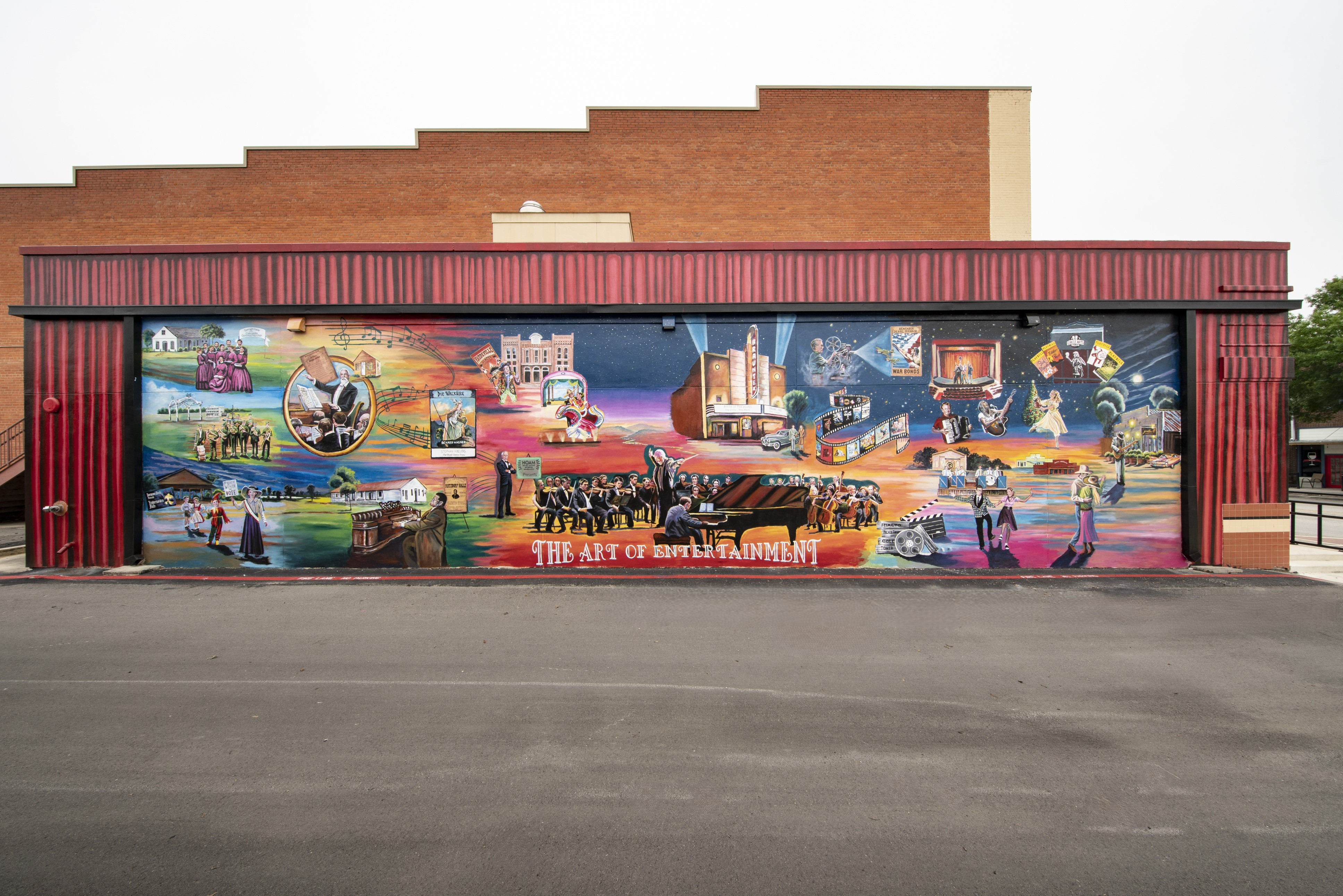 Historic Outdoor Art Museum in New Braunfels, depicting local history and culture through outdoor murals.