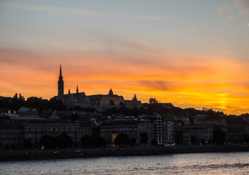 Sunset by the Danube in Budapest, Hungary