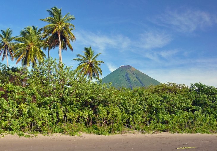 The distinctive silhouette of Isla Ometepe with its two volcanoes in Lake Nicaragua