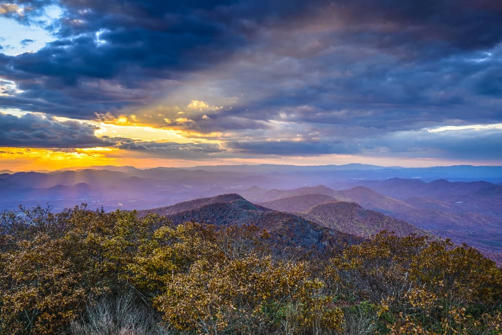 Landscape of the Northeast Georgia Mountains with forests