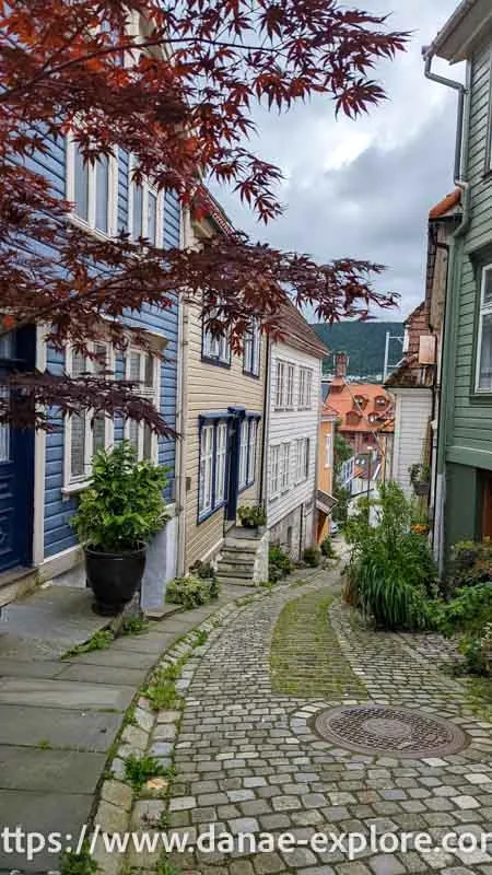 White wooden houses in Bryggen, Bergen, Norway