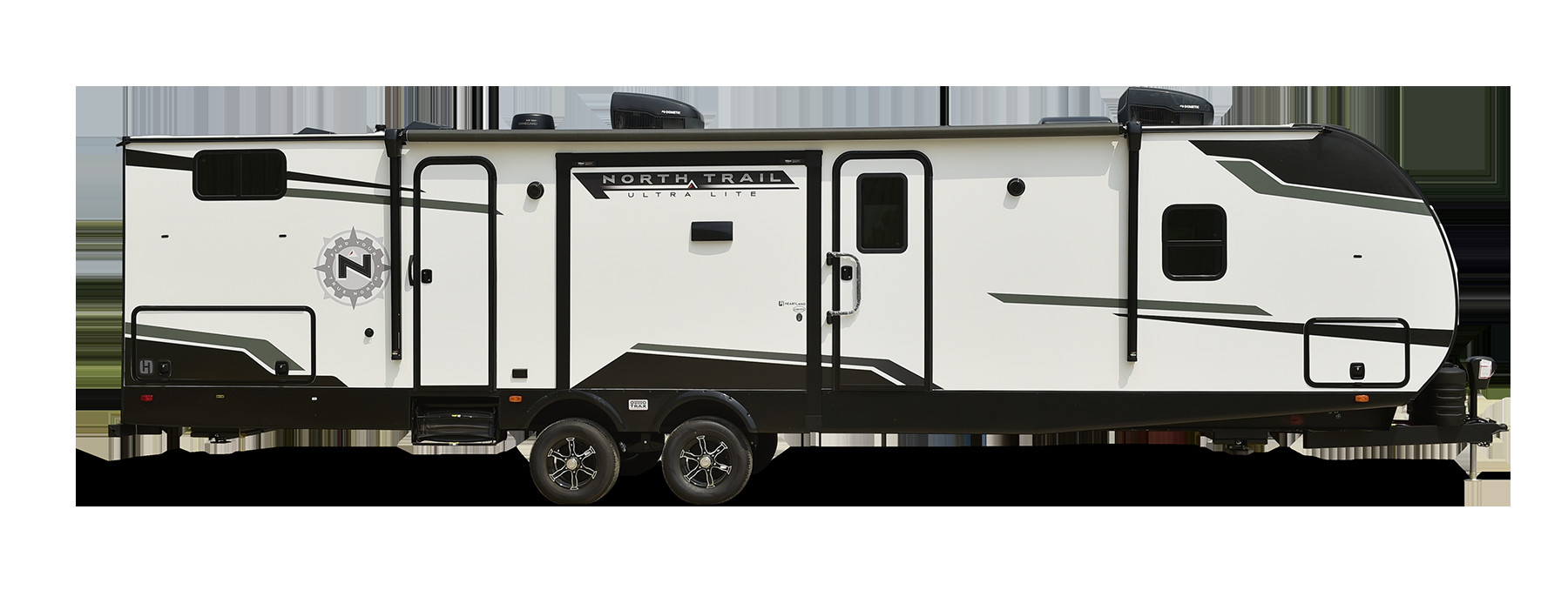 Exterior view of the 2024 Heartland NT 24 RV, featuring a sleek design, large windows, and modern graphics.