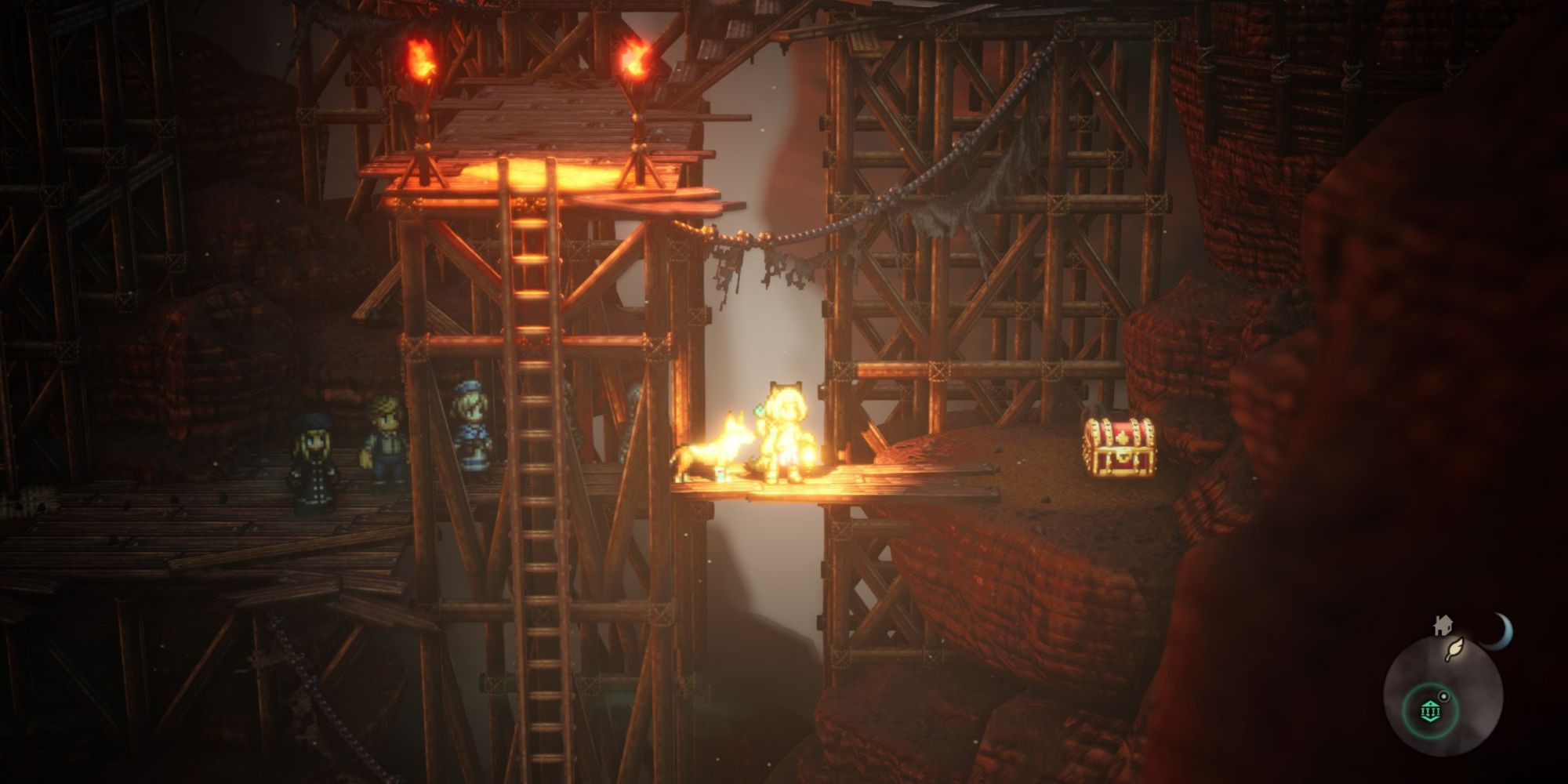 Octopath Traveler 2 - A path to a chest in the Path to the Bed of the Titan
