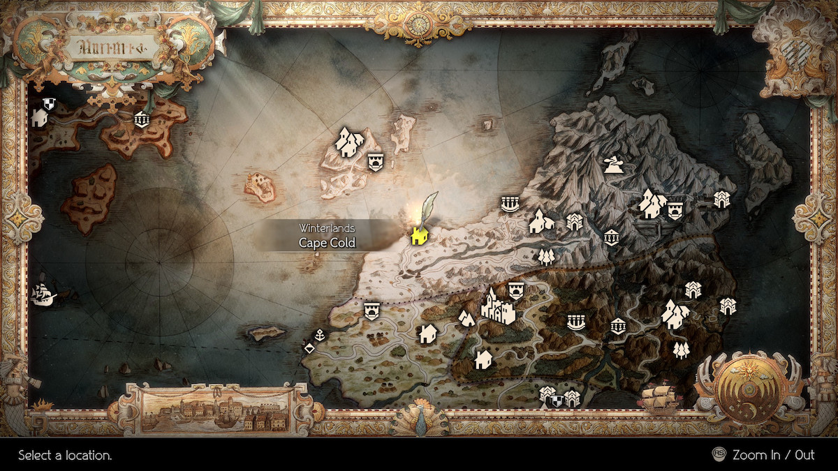 Octopath Traveler 2 Cape Cold showing the game's beautiful HD-2D graphics