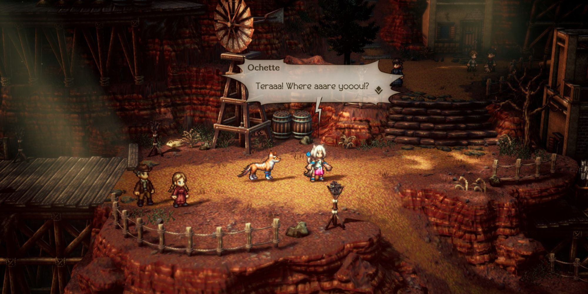 Octopath Traveler 2 - Ochette calling for Tera in Crackridge