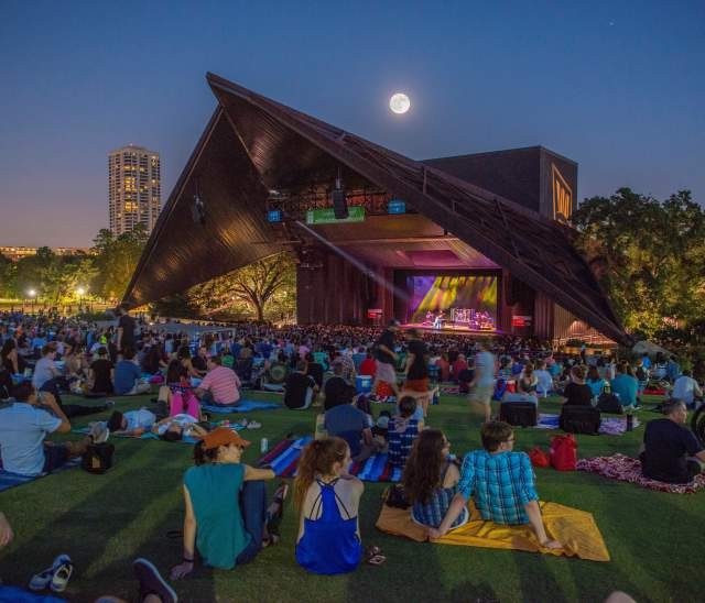 A crowd watches a show at the Miller Outdoor Theatre, Alt Text Miller Outdoor Theatre Performances