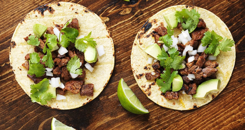 Overhead view of two authentic street tacos