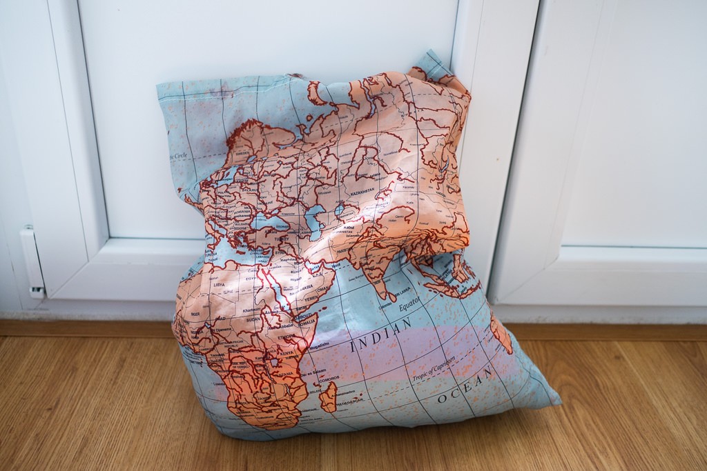 World map laundry bag for separating clothes while traveling