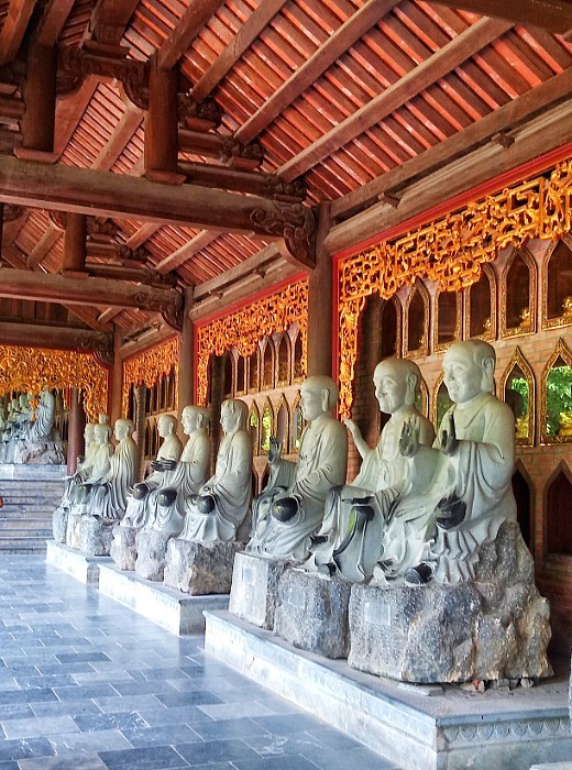 A row of Arhat statues at Bai Dinh Pagoda