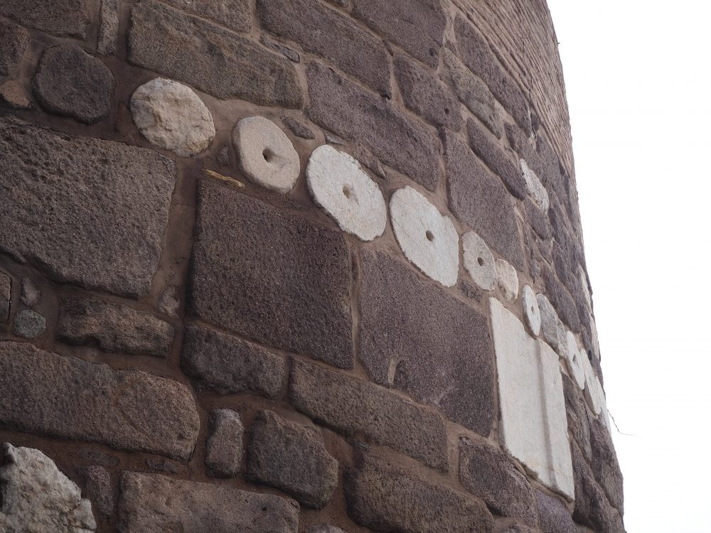Recycled Roman materials in Ankara Castle wall, showcasing the resourceful construction methods of the past.