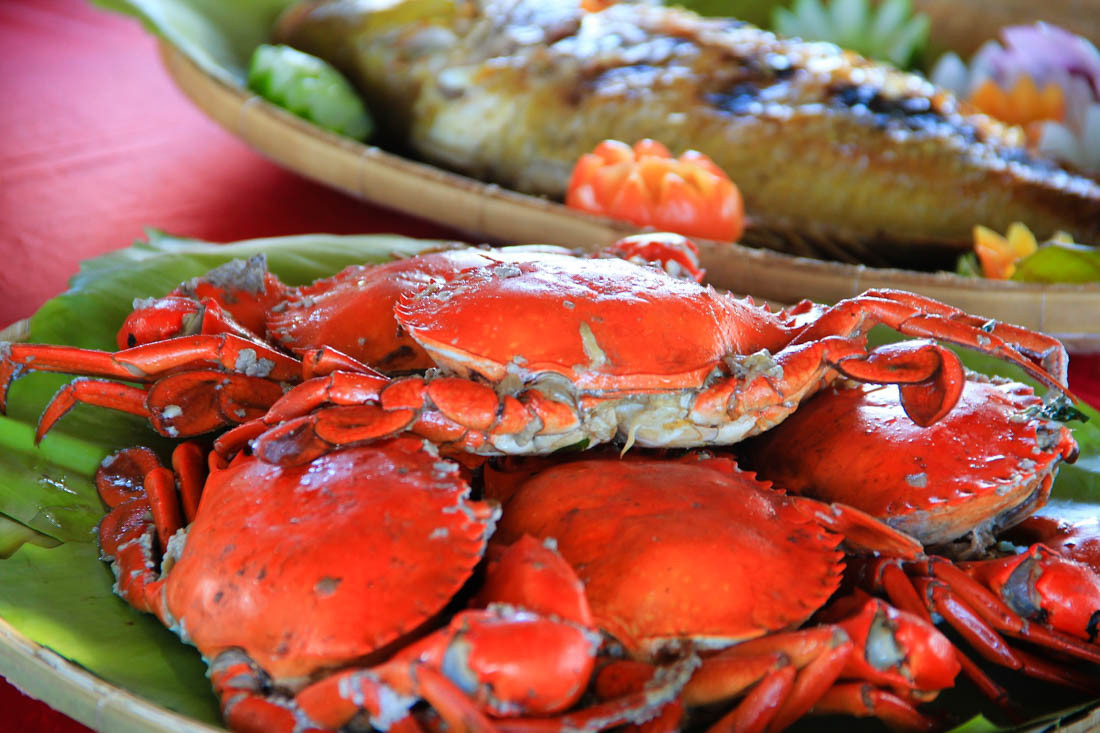 Dining on crab in Palawan, Philippines. Fresh seafood is a must try in the Philippines