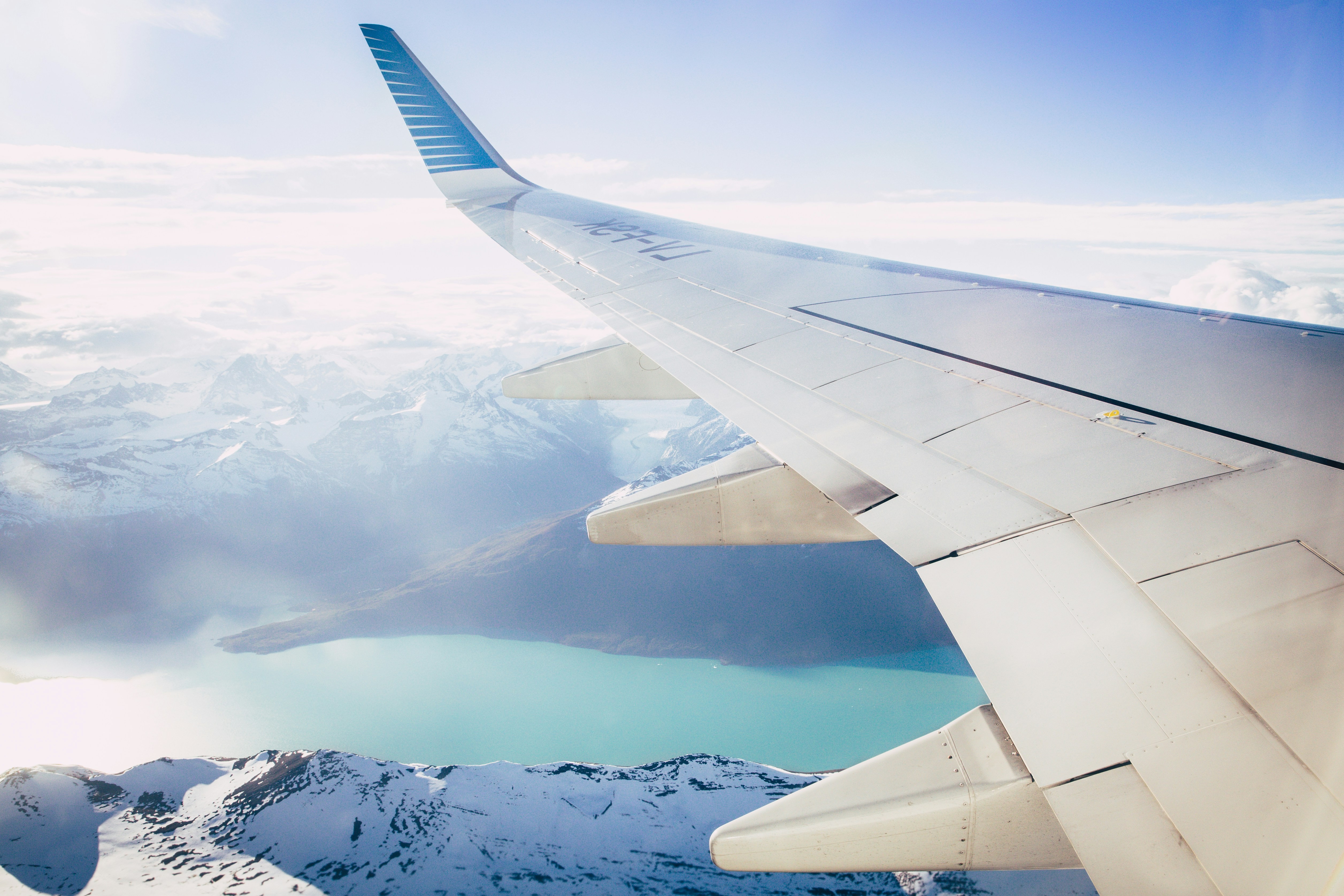 window plane wing photography, Flying over Perito Moreno glacier