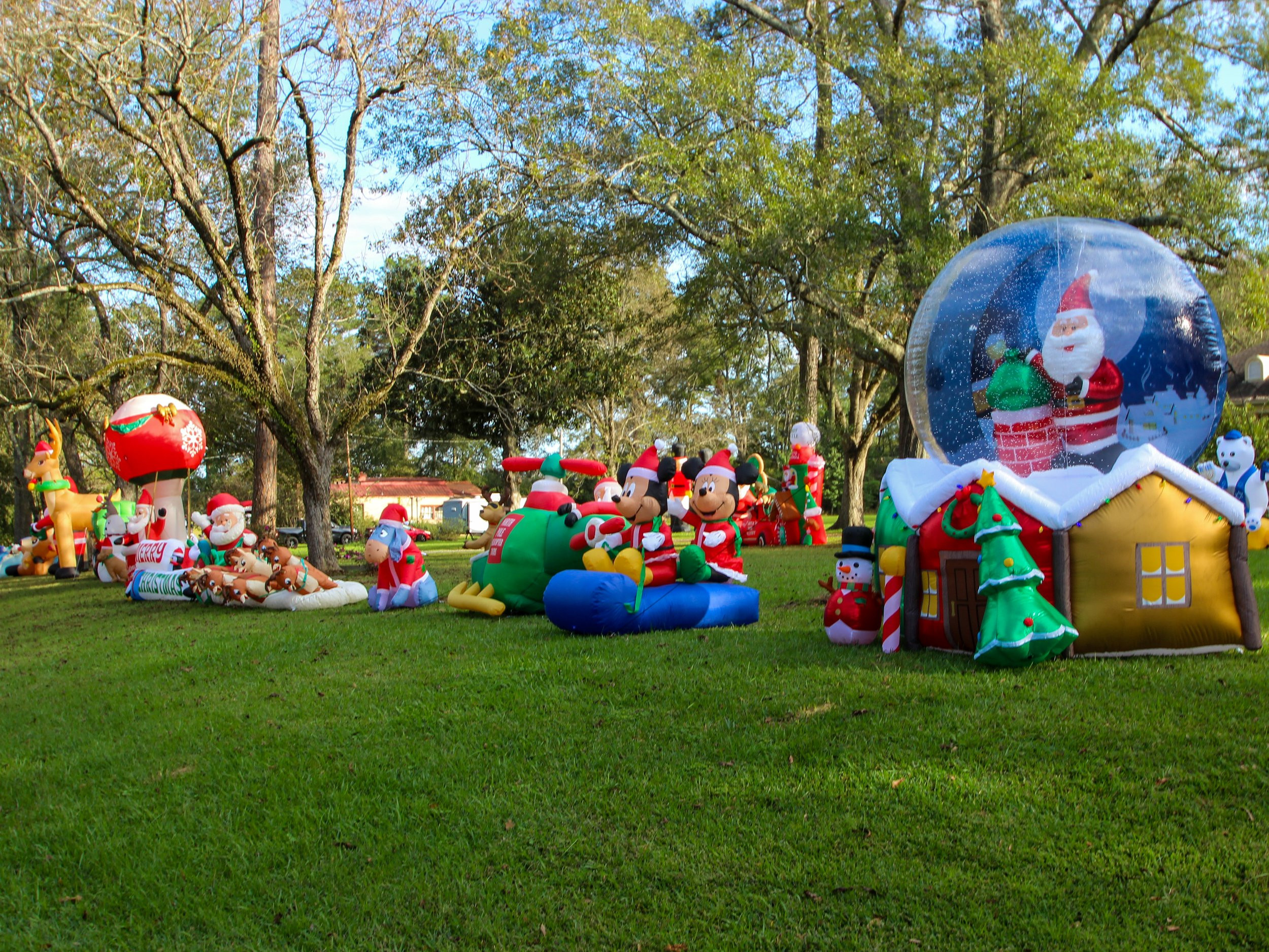 Christmas inflatable decorations at night