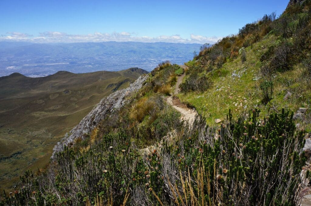 Hiking trail on the Pichincha volcano in Quito, Ecuador, leading to the summit and offering challenging yet rewarding experience for Quito tourism