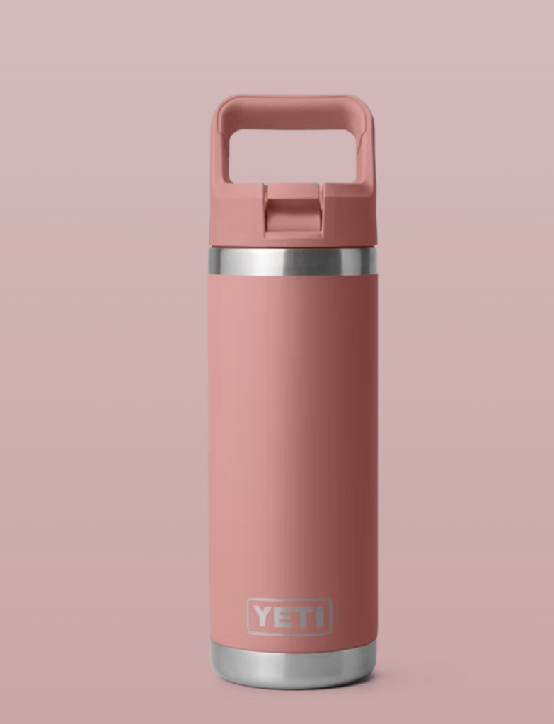 Pink Yeti water bottle for staying hydrated during travel
