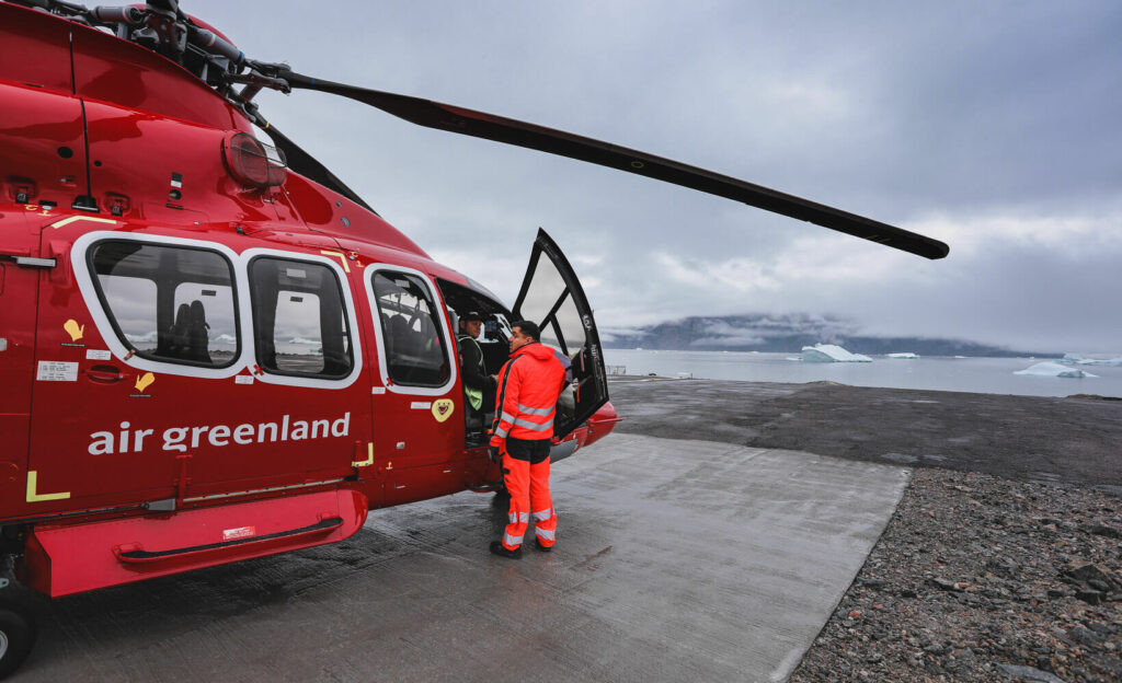 Helicopter ride during Greenland travel