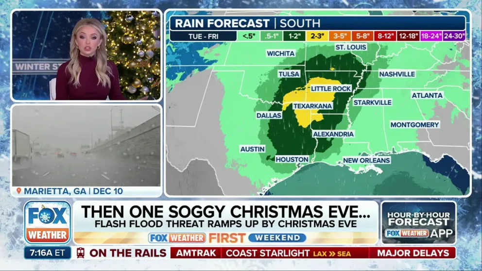 Potential for flooding rain across the South during Christmas week