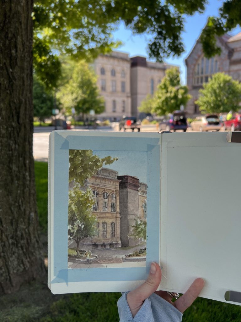 Watercolor painting demonstrating effective use of light and shadow to create depth