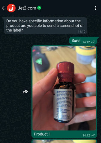 Conversation with Jet2 regarding poppers