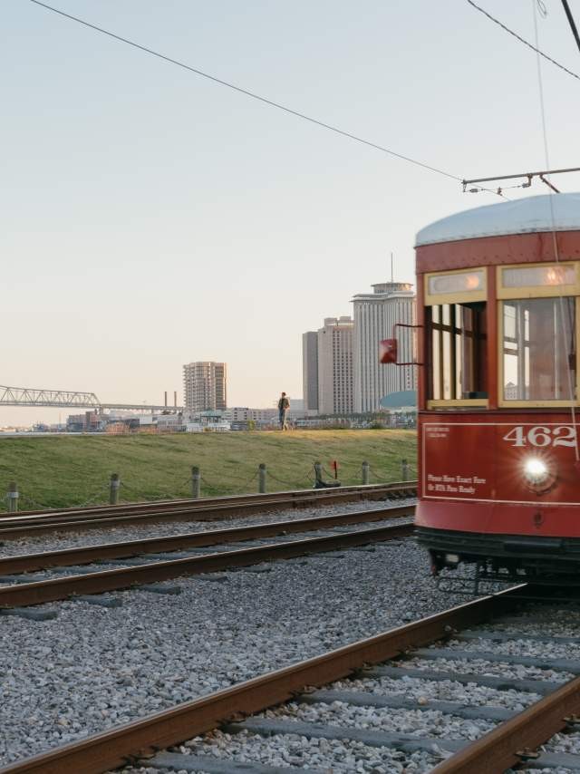 Streetcar traveling through the city