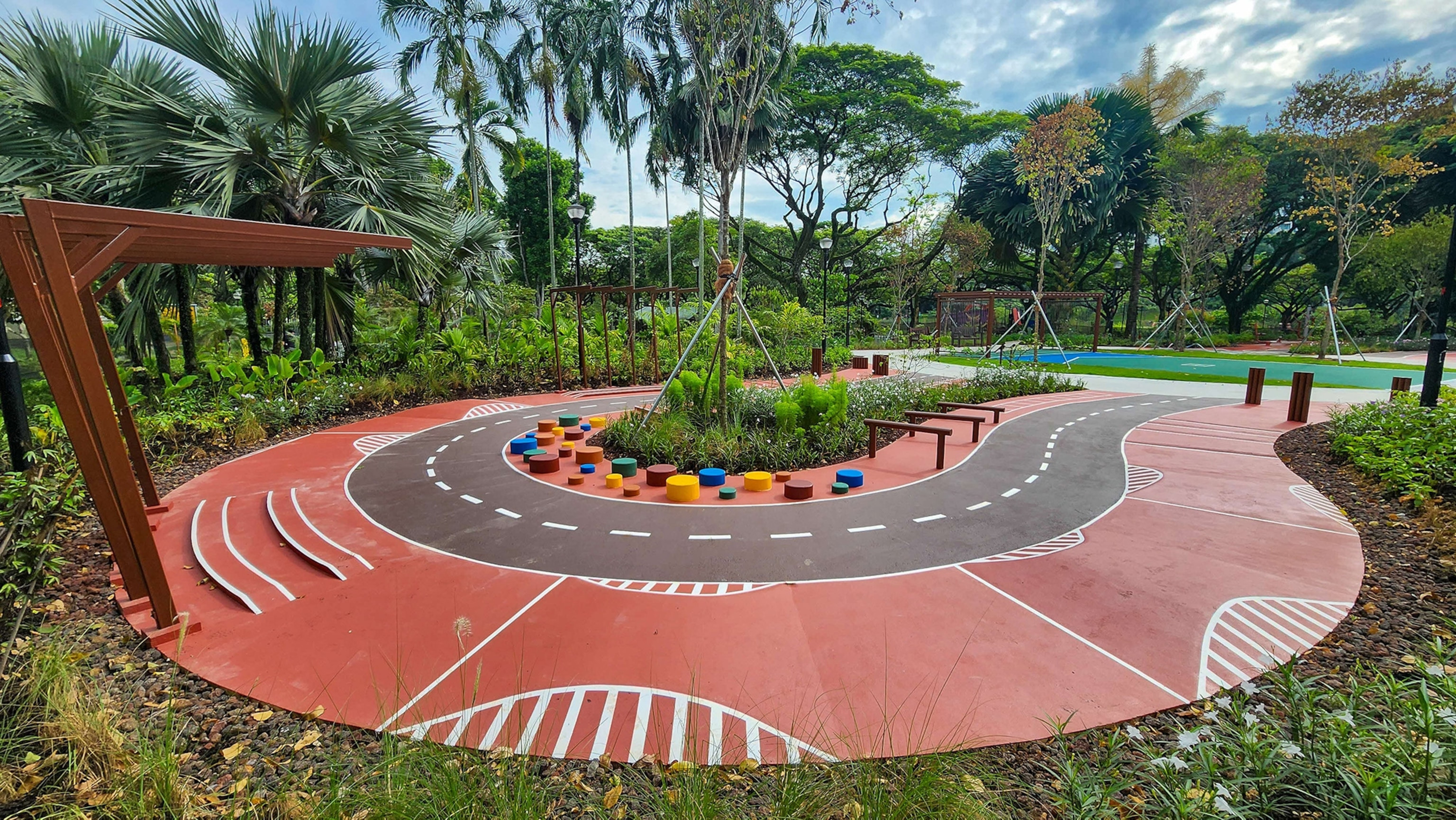 The therapeutic garden at Punggol Park features an outdoor wheelchair obstacle course.