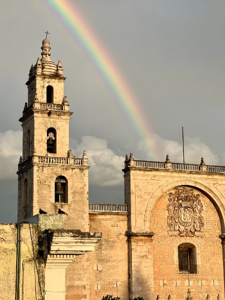 Rainbow and Church Merida Yucatan Mexico