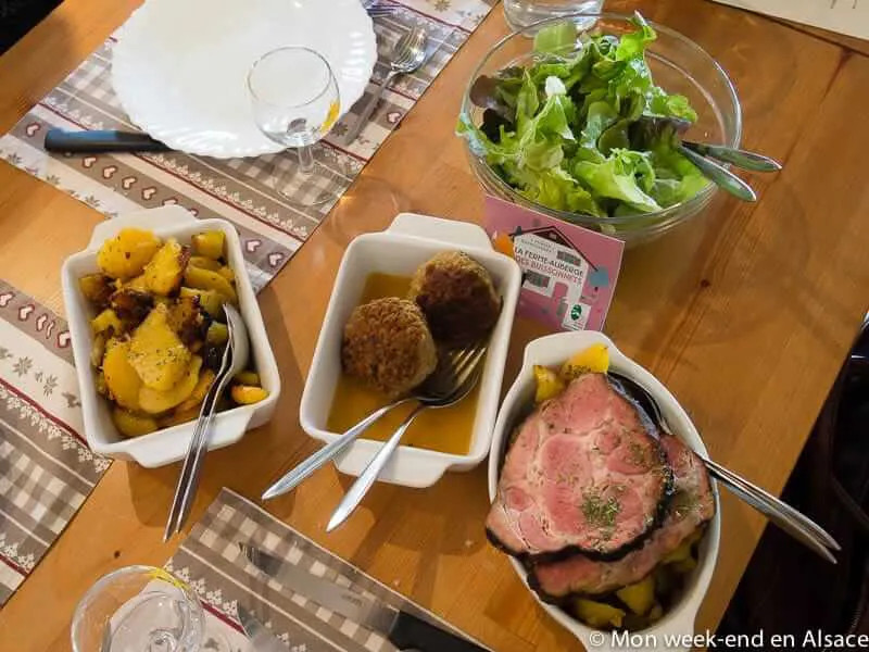 Meal at a farm hotel in Alsace, France