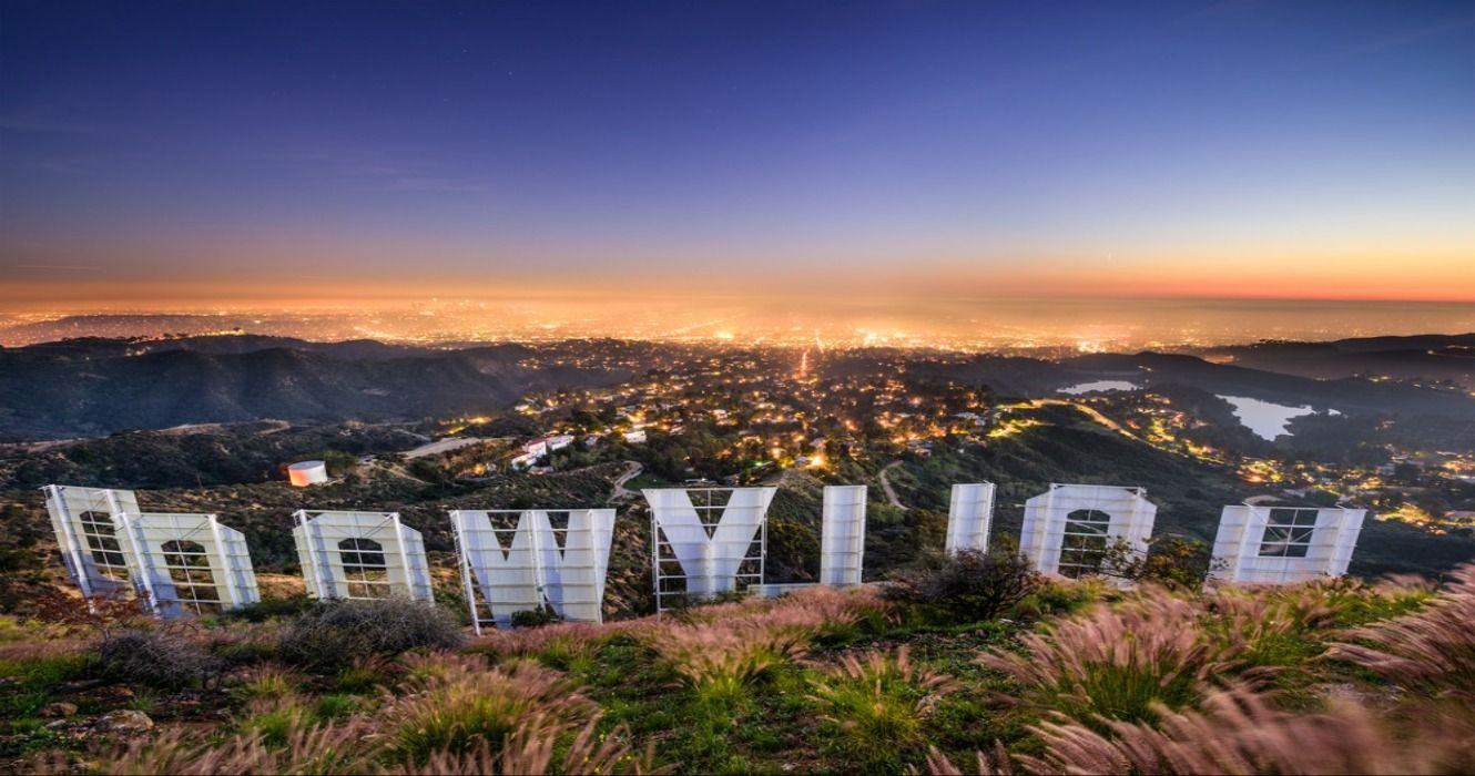 The Hollywood sign with the city of Los Angeles sprawling in the background