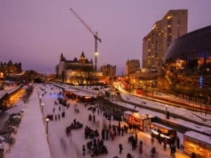 Rideau Canal in Ottawa, Ontario transformed into the world's largest natural skating rink
