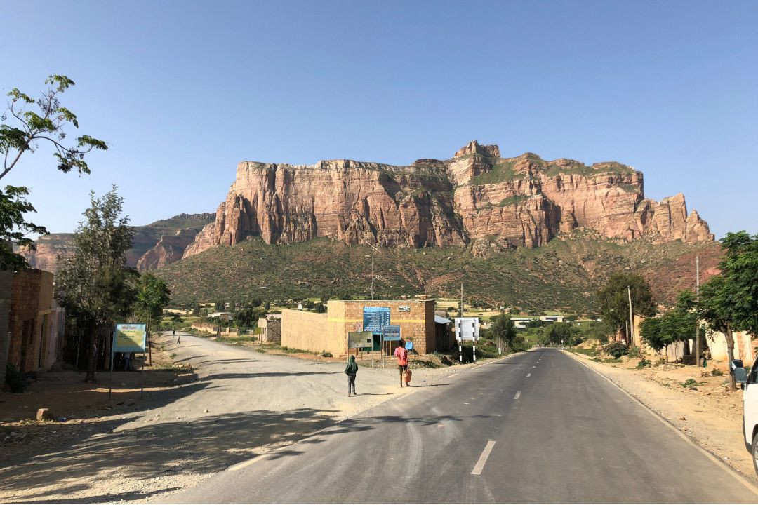 Road to Abune Yemata Ethiopia. Rugged terrain, scenic views, illustrating the journey to a remote historical site