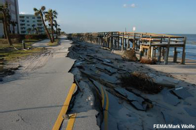 Beachfront road and boardwalk damaged by Hurricane Jeanne (2004)